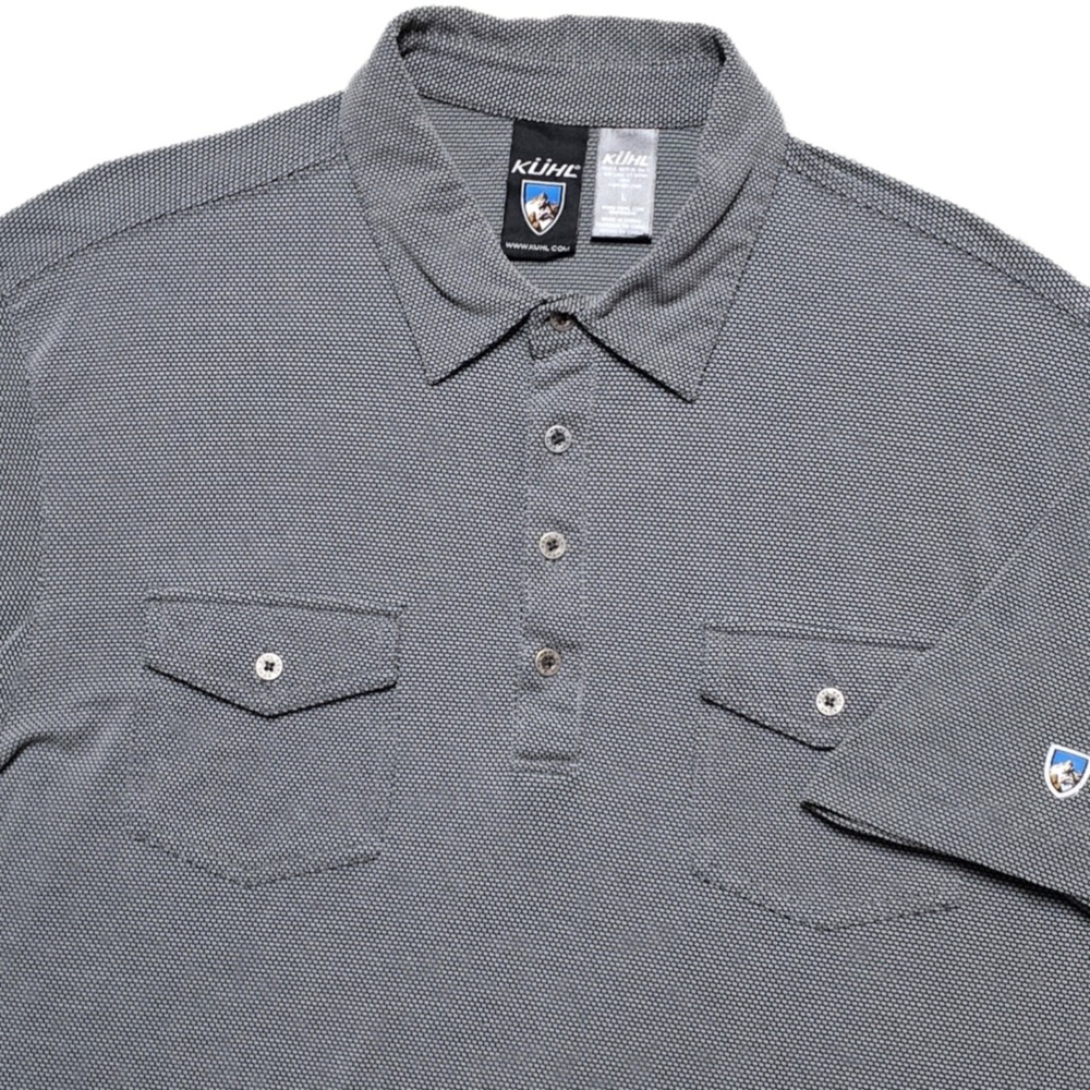 Kuhl Shirt Mens Large Short Sleeve Golfing Polo Lightweight Casual Gray Pockets